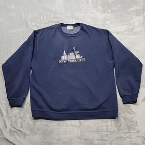 New York City Sweatshirt Mens XL Blue Statue Of Liberty Crewneck Pullover Pluma